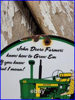 Vintage John Deere Porcelain Sign Old Farm Tractor Equipment Dealer Sale Service