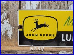 Vintage John Deere Porcelain Sign Old Farm Tractor Equipment Lubricants Ranch