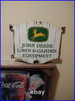 Vintage John Deere Porcelain Sign Old Lawn & Garden Farm Tractor Equipment Sales