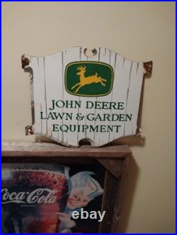 Vintage John Deere Porcelain Sign Old Lawn & Garden Farm Tractor Equipment Sales