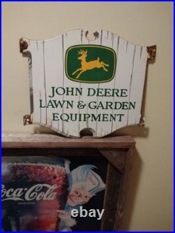 Vintage John Deere Porcelain Sign Old Lawn & Garden Farm Tractor Equipment Sales
