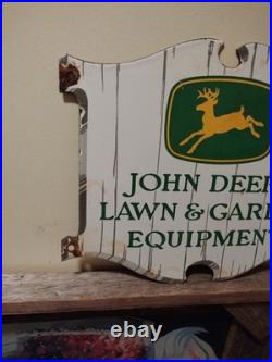 Vintage John Deere Porcelain Sign Old Lawn & Garden Farm Tractor Equipment Sales