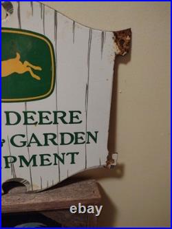 Vintage John Deere Porcelain Sign Old Lawn & Garden Farm Tractor Equipment Sales