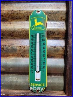 Vintage John Deere Porcelain Sign Old Thermometer Farm Equipment Tractor Dealer