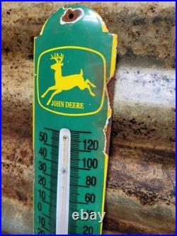 Vintage John Deere Porcelain Sign Old Thermometer Farm Equipment Tractor Dealer