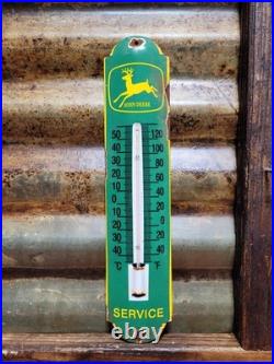 Vintage John Deere Porcelain Sign Old Thermometer Farm Equipment Tractor Dealer