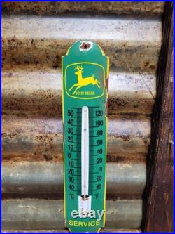 Vintage John Deere Porcelain Sign Old Thermometer Farm Equipment Tractor Dealer