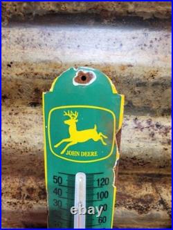 Vintage John Deere Porcelain Sign Old Thermometer Farm Equipment Tractor Dealer