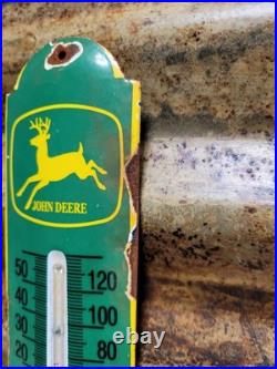 Vintage John Deere Porcelain Sign Old Thermometer Farm Equipment Tractor Dealer
