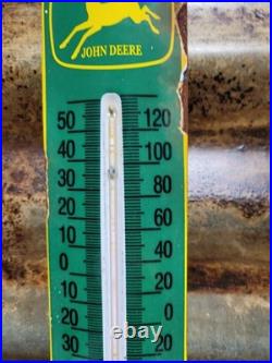 Vintage John Deere Porcelain Sign Old Thermometer Farm Equipment Tractor Dealer