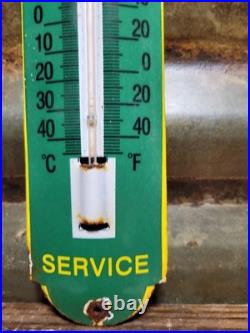 Vintage John Deere Porcelain Sign Old Thermometer Farm Equipment Tractor Dealer