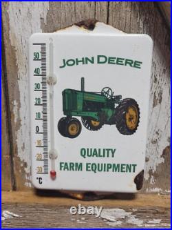 Vintage John Deere Porcelain Sign Old Thermometer Farm Tractor Farming Equipment