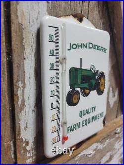 Vintage John Deere Porcelain Sign Old Thermometer Farm Tractor Farming Equipment