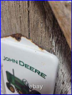 Vintage John Deere Porcelain Sign Old Thermometer Farm Tractor Farming Equipment