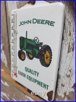 Vintage John Deere Porcelain Sign Old Thermometer Farm Tractor Farming Equipment
