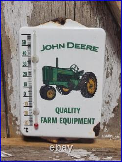 Vintage John Deere Porcelain Sign Old Thermometer Farm Tractor Farming Equipment