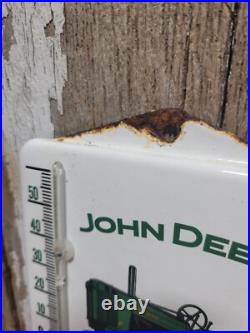 Vintage John Deere Porcelain Sign Old Thermometer Farm Tractor Farming Equipment