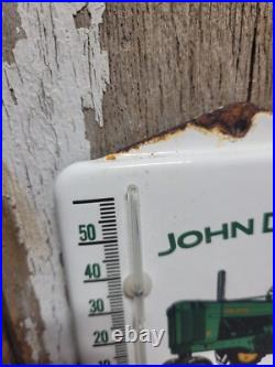 Vintage John Deere Porcelain Sign Old Thermometer Farm Tractor Farming Equipment