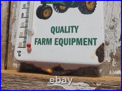 Vintage John Deere Porcelain Sign Old Thermometer Farm Tractor Farming Equipment