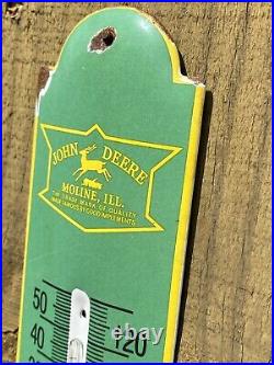 Vintage John Deere Porcelain Thermometer Metal Sign Oil Tractor Farm Gas Pump