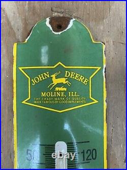 Vintage John Deere Porcelain Thermometer Sign Farm Tractor Agriculture Oil Gas