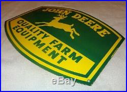 Vintage John Deere Quality Farm Equipment 24 Porcelain Metal Gasoline Oil Sign