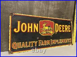 Vintage John Deere Quality Farm Implement Porcelain Sign Farming Tractor Gas Oil
