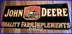 Vintage John Deere Quality Farm Implements 26 X 10 Metal Tractor Gas Oil Sign