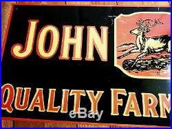 Vintage John Deere Quality Farm Implements 26 X 10 Metal Tractor Gas Oil Sign