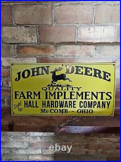 Vintage John Deere Quality Farm Implements McComb Ohio Metal Hardware Sign