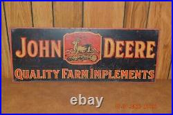 Vintage John Deere Quality Farm Implements Metal Advertising Sign Rare Size 26