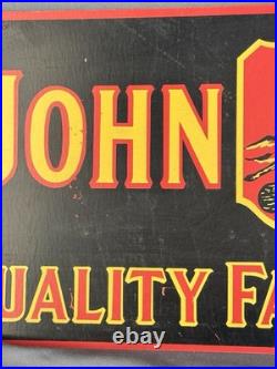 Vintage John Deere Quality Farm Implements Porcelain Metal Sign 26 X10 Inches