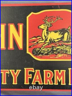 Vintage John Deere Quality Farm Implements Porcelain Metal Sign 26 X10 Inches