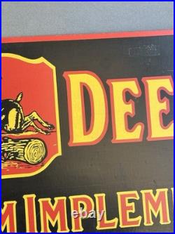 Vintage John Deere Quality Farm Implements Porcelain Metal Sign 26 X10 Inches