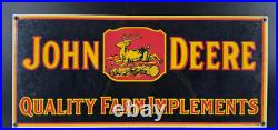 Vintage John Deere Quality Farm Implements Porcelain Sign 18x8 Ande Rooney 1995