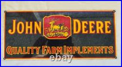Vintage John Deere Quality Farm Implements Porcelain Sign 18x8 Ande Rooney 1995