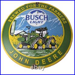 Vintage John Deere Sign Busch Light Porcelain Farm Tractor Gas Pump Sign