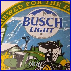 Vintage John Deere Sign Busch Light Porcelain Farm Tractor Gas Pump Sign