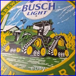 Vintage John Deere Sign Busch Light Porcelain Farm Tractor Gas Pump Sign