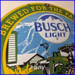 Vintage John Deere Sign Busch Light Porcelain Farm Tractor Gas Pump Sign