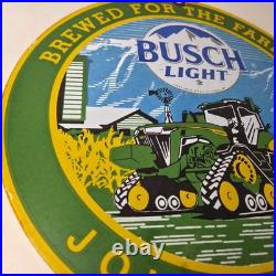 Vintage John Deere Sign Busch Light Porcelain Farm Tractor Gas Pump Sign