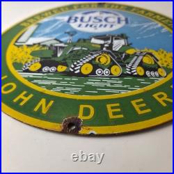 Vintage John Deere Sign Busch Light Porcelain Farm Tractor Gas Pump Sign