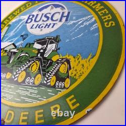 Vintage John Deere Sign Busch Light Porcelain Farm Tractor Gas Pump Sign