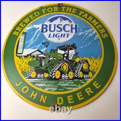 Vintage John Deere Sign Busch Light Porcelain Farm Tractor Gas Pump Sign