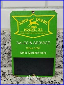 Vintage John Deere Sign Metal Gas Oil Farming Tractor Sales Service Match Strike