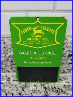 Vintage John Deere Sign Metal Gas Oil Farming Tractor Sales Service Match Strike
