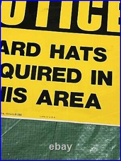 Vintage John Deere Sign NOTICE Hard Hats Required In Area NOS Uncut Sheet of 4