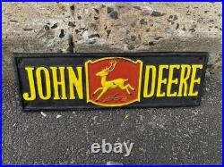 Vintage John Deere Sign Old Cast Iron Farm Equipment Dealer Farming Sales Plaque