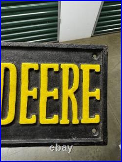 Vintage John Deere Sign Old Cast Iron Farm Equipment Dealer Farming Sales Plaque