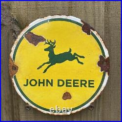 Vintage John Deere Sign Porcelain Metal Farm Barn 6 Gas Oil Farming Tractor